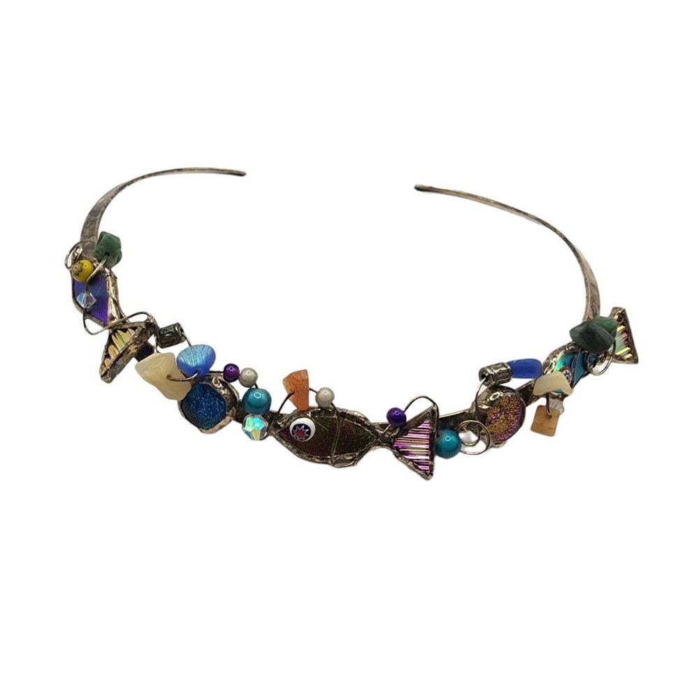 Vintage Artisan Dichroic Fish Necklace (A690)